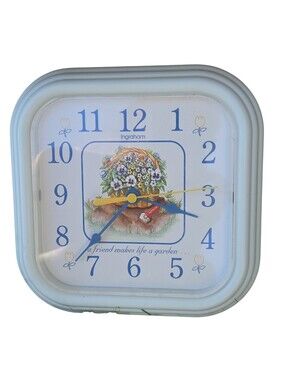 Vintage Ingraham Cottagecore Floral Wall Clock Retro Country Garden Square